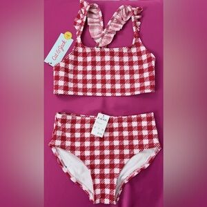 Cat & Jack Red & White Gingham 2 Piece RazorBack High Waist Bikini Set 6/6X NWT
